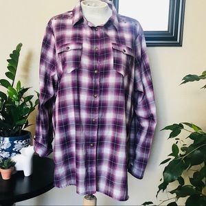 Purple and White Plaid long sleeve button up Sz 3x